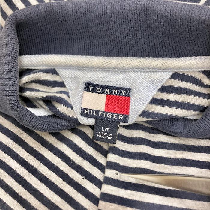 TOMMY HILFIGER フラッグタグ インポート古着 ポロシャツ Tシャツ生地 ボーダー 半袖 綿100% L ヘザーグレー×ネイビー 紺 レディース | TOMMY HILFIGER | 02