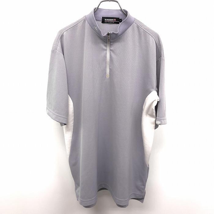 特別価格 - COLLECTION GOLF sportif coq le L 紫系 グレーパープル 半袖 ロゴ刺繍 サイドがメッシュ系の生地 ハーフジップ シャツ ゴルフ メンズ シャツ