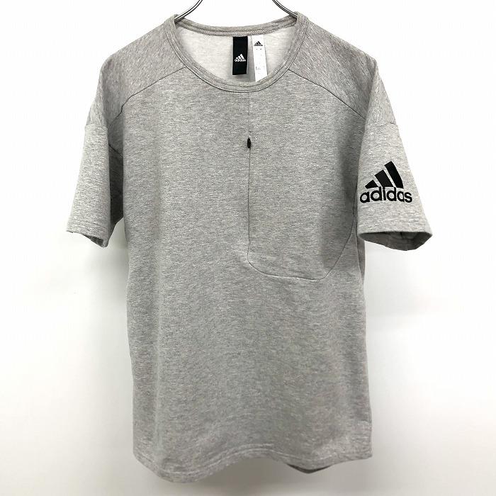 アディダス adidas Tシャツ カットソー ミニ裏毛 胸にジップポケット 半袖 綿×ポリエステル×ポリウレタン S ヘザーグレー レディース | adidas