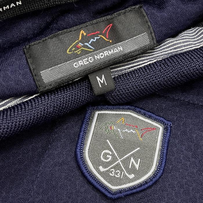 グレッグノーマン GREG NORMAN ゴルフ ポロシャツ 同色のハニカム柄 サメのワッペン 半袖 ポリ100% M ネイビー×イエロー 紺 メンズ 男性 | GREG NORMAN | 03