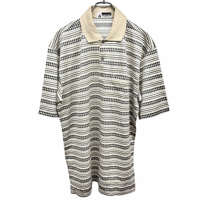 LANVIN CLASSIQUE 若干薄手 ポロシャツ Tシャツ生地 ダイヤ×ボーダー柄 