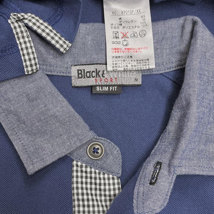 ブラックアンドホワイト ポロシャツ ストレッチ スリムフィット ラグラン 半袖 綿×ポリウレタン M ネイビー 紺×黒×グレー メンズ |  | 02