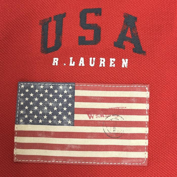★新品 ポロラルフローレン USA製 半袖ポロシャツ 鹿の子 星条旗 赤 XL POLO RALPH LAUREN ポロラルフローレン ポロシャツ 鹿の子