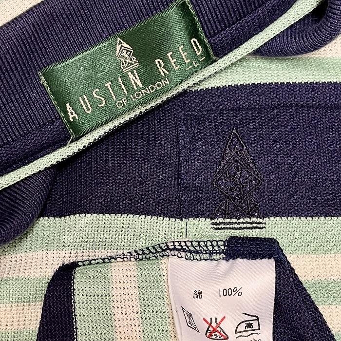 オースチンリード Austin Reed ポロシャツ ボーダー 胸ポケットにロゴ刺繍 半袖 綿100% コットン100% L ネイビー×グリーン 紺×緑 メンズ | AUSTIN REED | 02