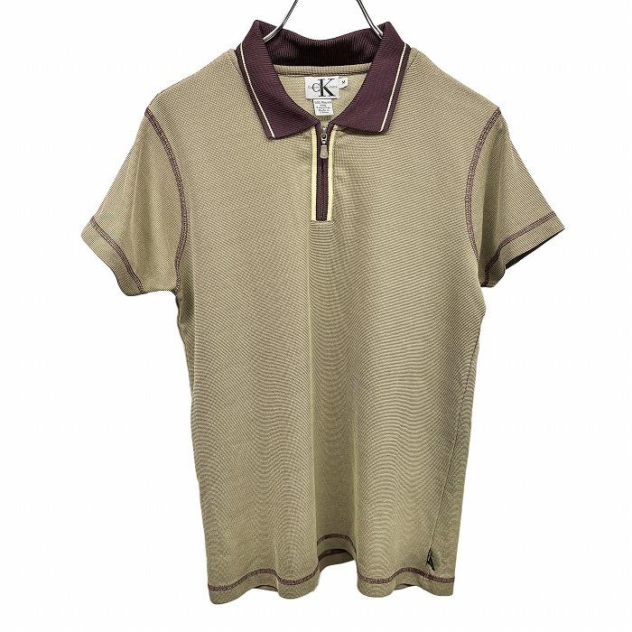 カルバンクライン ジーンズ ポロシャツ ハーフジップ 無地 半袖 レーヨン×ポリ M パープル×グリーンカーキ×イエロー レディース | Calvin Klein Jeans