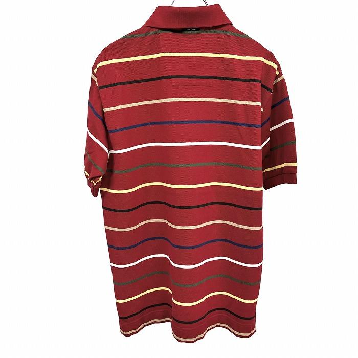 ノーティカ NAUTICA ポロシャツ 鹿の子 ボーダー 半袖 ポケット無し 裾スリット 綿100% コットン100% S レッド 赤×紺×緑×黄×白 メンズ | NAUTICA | 01