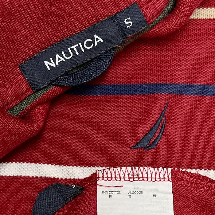 ノーティカ NAUTICA ポロシャツ 鹿の子 ボーダー 半袖 ポケット無し 裾スリット 綿100% コットン100% S レッド 赤×紺×緑×黄×白 メンズ | NAUTICA | 02