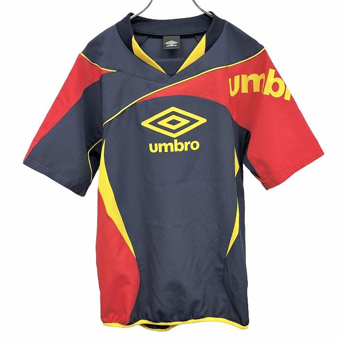 アンブロ UMBRO ゲームシャツ プルオーバーシャツ 裾ゴム Vネック ロゴプリント ラグラン 半袖 ポリ100% L ネイビー 紺×赤×黄 メンズ | umbro