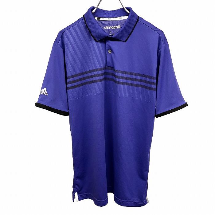 アディダス adidas ゴルフ ポロシャツ ボーダー×ストライプ 半袖 ポケット無し climachill ポリ100% ネイビー 紺×黒 メンズ | adidas