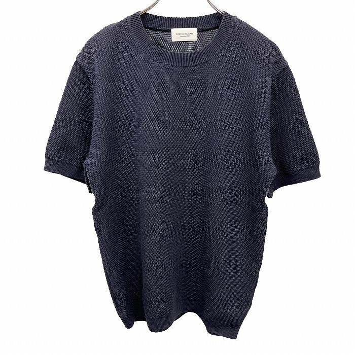 ユナイテッドアローズ UNITED ARROWS 鹿の子カットソー 無地 半袖 丸首 袖口と裾がリブ アクリル×綿 M ネイビー 紺 レディース(メンズ？) | UNITED ARROWS