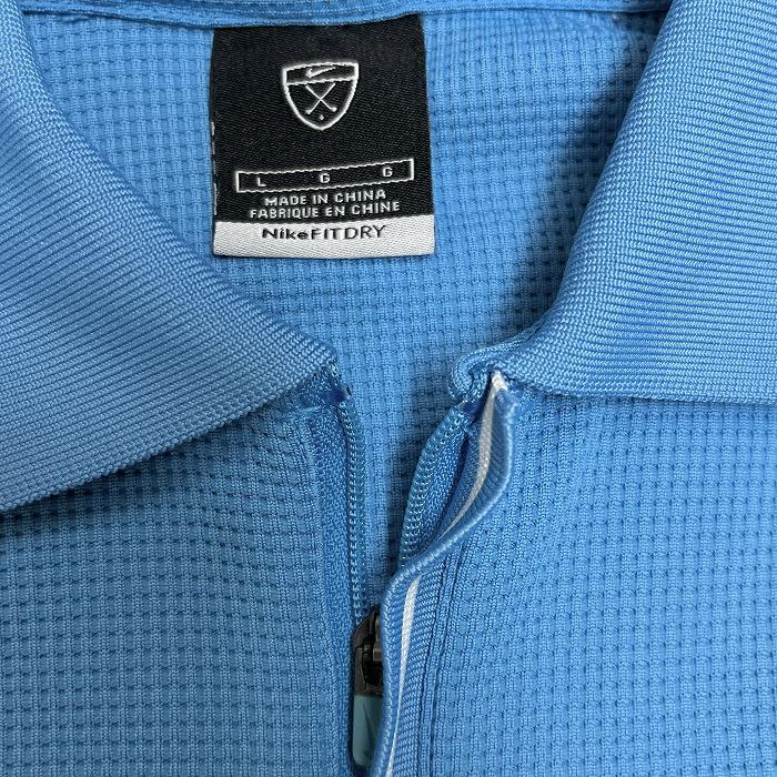 ナイキ ゴルフ NIKE GOLF ポロシャツ ハーフジップ ロゴ刺繍 半袖 ポケット無し 裾の両側にスリット ポリ100% L ブルー 青 メンズ | NIKE | 04