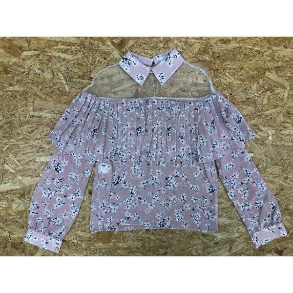 BEYOND ビヨンド サイズ不明(肩幅45cm) レディース ブラウス シャツ シースルートップス 花柄 フラワー ポリ100% ピンク×オフホワイト | BEYOND