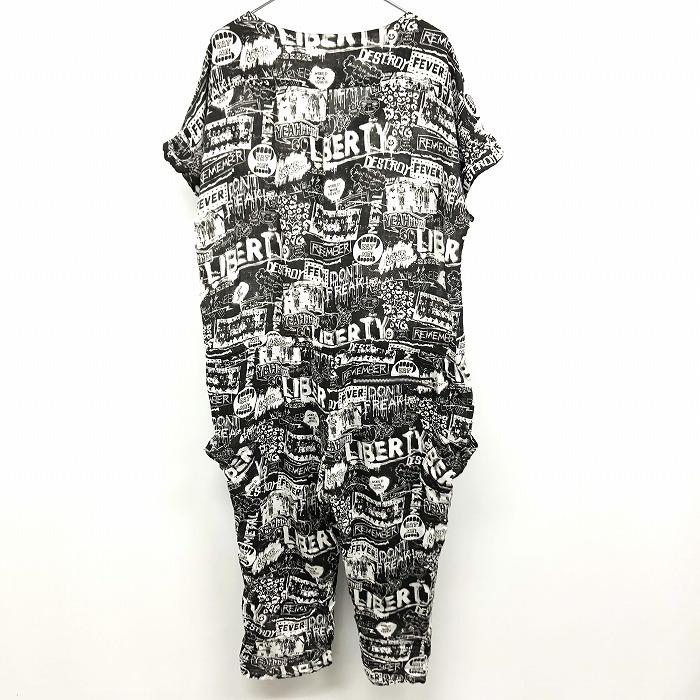 WORLD WIDE LOVE! ワールドワイドラブ 1 レディース 薄手 カバーオール オールインワン 半袖 総柄 レーヨン100% ブラック×ホワイト | WORLD WIDE LOVE! | 01