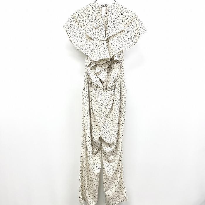 アプレジュール apres jour 薄手 シフォン オールインワン 裏地付き 花柄 ケープスリーブ LL アイボリー×チャコール 生成り系 レディース | apres jour | 01