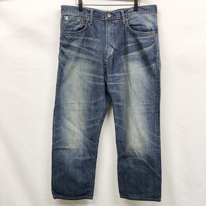 Edwin エドウィン 36 メンズ 男性 デニム パンツ ジーンズ ジーパン 少しテーパード ビッグサイズ Used加工 牛革パッチ 日本製 綿100 青 国内正規品