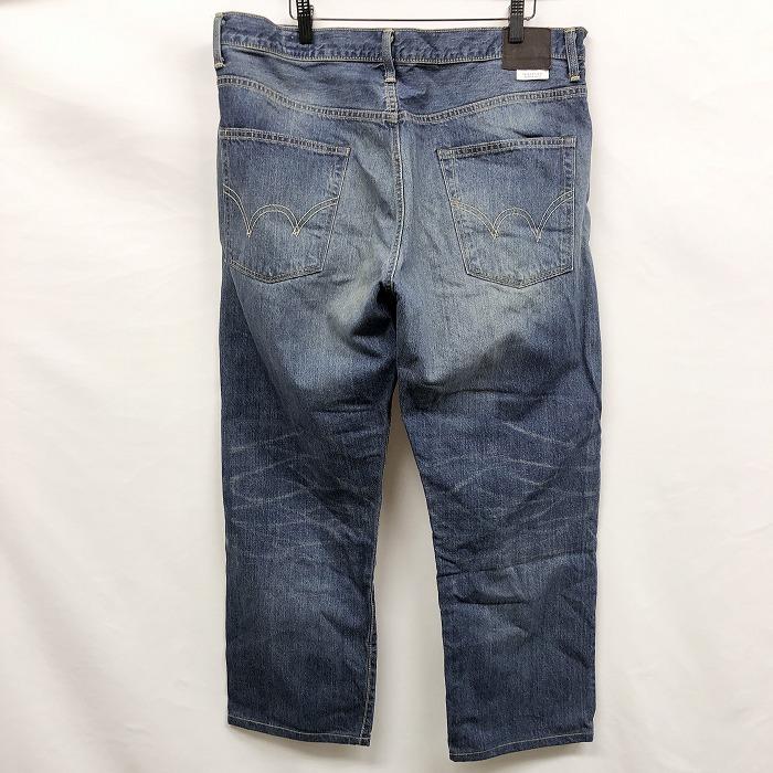 Edwin エドウィン 36 メンズ 男性 デニム パンツ ジーンズ ジーパン 少しテーパード ビッグサイズ Used加工 牛革パッチ 日本製 綿100 青 国内正規品