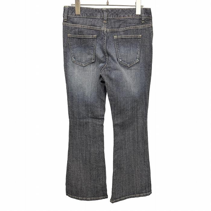 (合)西友 デニム フレアパンツ ジーンズ ジーパン 浅めの股上 古着加工 無地 ジップフライ 綿×ポリウレタン 67 ブルー 青 レディース |  | 01