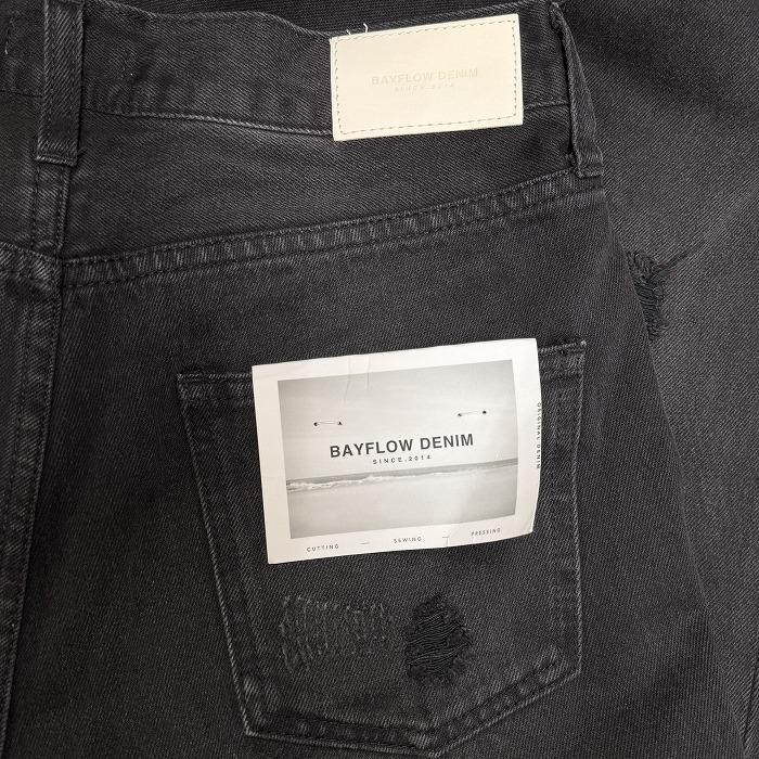 ベイフロー 【新品】 ダメージジーンズ デニム パンツ ひざに穴開き テーパード 無地 綿100%(ラベル：牛革) M (3) 黒 レディース | BAYFLOW | 02
