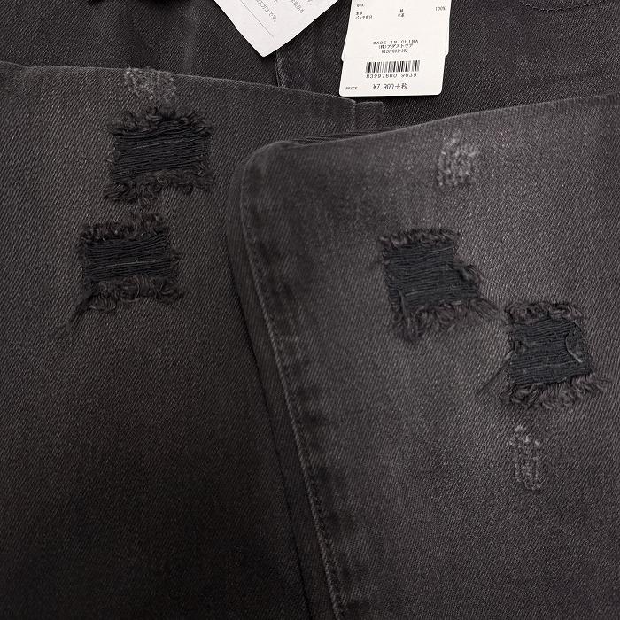 ベイフロー 【新品】 ダメージジーンズ デニム パンツ ひざに穴開き テーパード 無地 綿100%(ラベル：牛革) M (3) 黒 レディース | BAYFLOW | 03