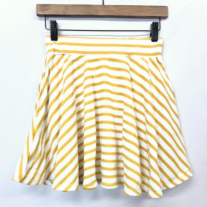 RCWB × DISNEY ロデオクラウンズ×ディズニー S レディース サーキュラーミニスカート スウェット 裏毛 ボーダー マスタード×白