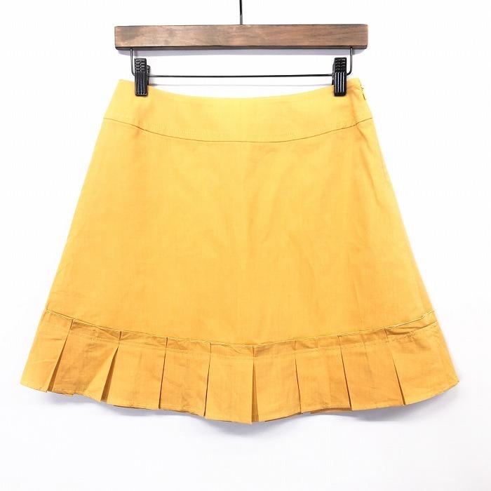 en quete アンケート 9 レディース 薄手 Aライン裾プリーツスカート ボトムス 裏地付 綿100% (キュプラ裏地) ヘザーイエロー 杢黄色