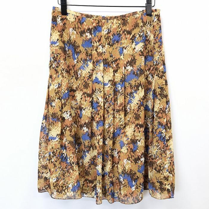 トゥーシー TWO:C 薄手 シフォンスカート フレア 裏地付き アート柄 ひざ丈 ポリエステル100% 38 ブラウン 茶色 レディース