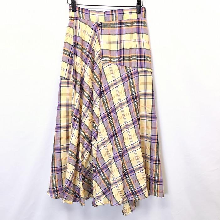 alicia PAGEBOY アリシア ページボーイ F レディース パッチワークチェック柄アシメスカート 裏地付 パープル×イエロー×オレンジ