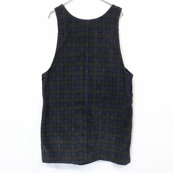 TRUE BLUE コーデュロイ ジャンパースカート ノースリーブ ワンピース チェック ひざ丈 綿100% L ダークブラウン×ネイビー レディース |  | 01