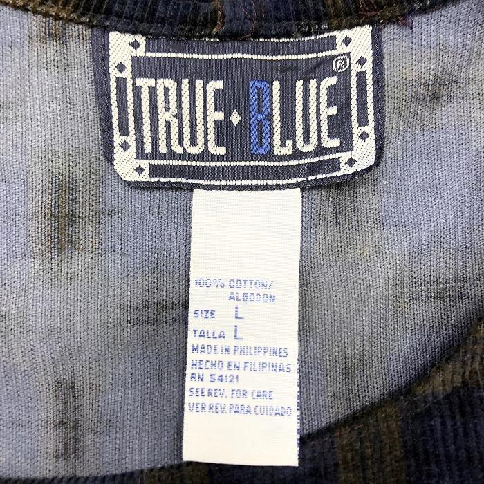 TRUE BLUE コーデュロイ ジャンパースカート ノースリーブ ワンピース チェック ひざ丈 綿100% L ダークブラウン×ネイビー レディース |  | 02