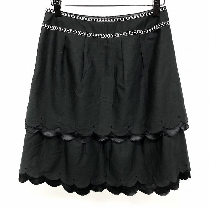 Apuweiser-riche アプワイザーリッシェ 2 レディース 薄手 スカラップティアードスカート 裏地付き ひざ丈 綿100%(サテン生地:ポリ100%) 黒 | Apuweiser-riche | 01