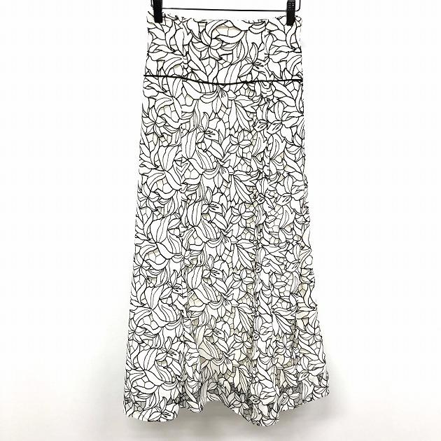 MERCURYDUO - M レディース 薄手 花柄シフォンレースパネルスカート ポリ100% ブラック×ホワイト×オフホワイト 黒×白×白系