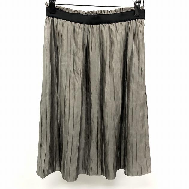 JG by JUSGLITTY 薄手 光沢感 プリーツスカート ウエストゴム 裏地付き 日本製 ポリ100% 2 ダークグレーベージュ系 レディース