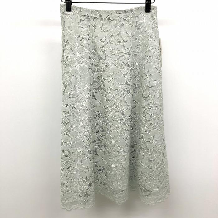 PROPORTION BODY DRESSING - S レディース 若干薄手 花柄レースパネルスカート Aライン フレア 裏地付き くすみグリーン 緑系