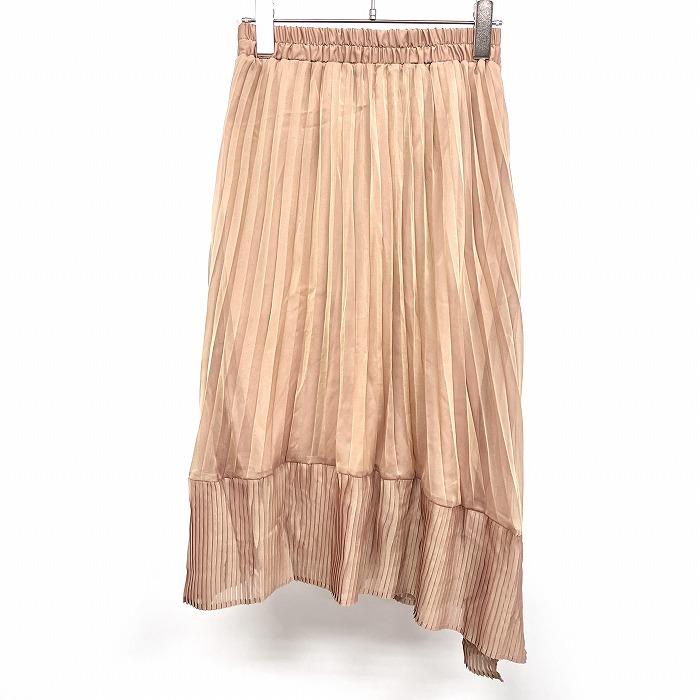 【新品】CINEMATIQ 薄手 イレヘム Aライン プリーツシフォンスカート ウエストゴム 裏地付き 無地 ポリ100% L ピンクベージュ レディース |  | 01