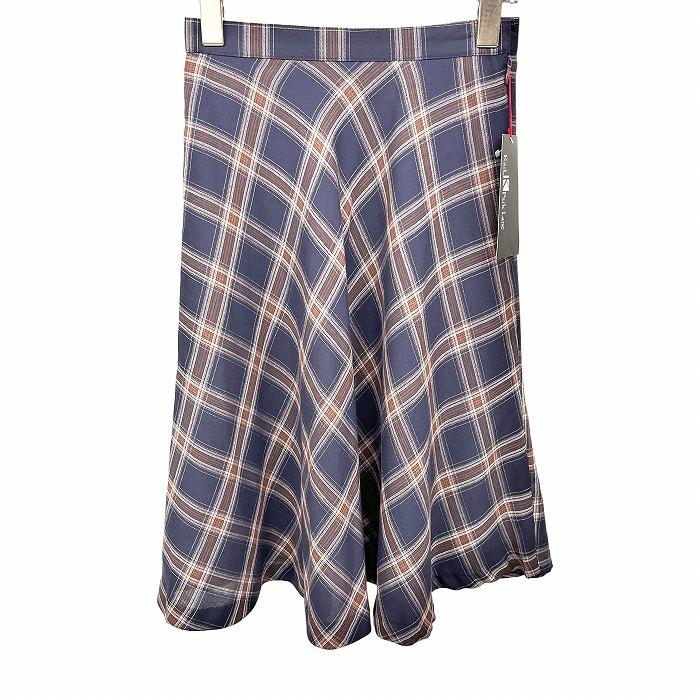 カールパークレーン Karl Park Lane フレアスカート 薄手 チェック 裏地付き ポリ×レーヨン S 7 ネイビー 紺×茶×白 レディース