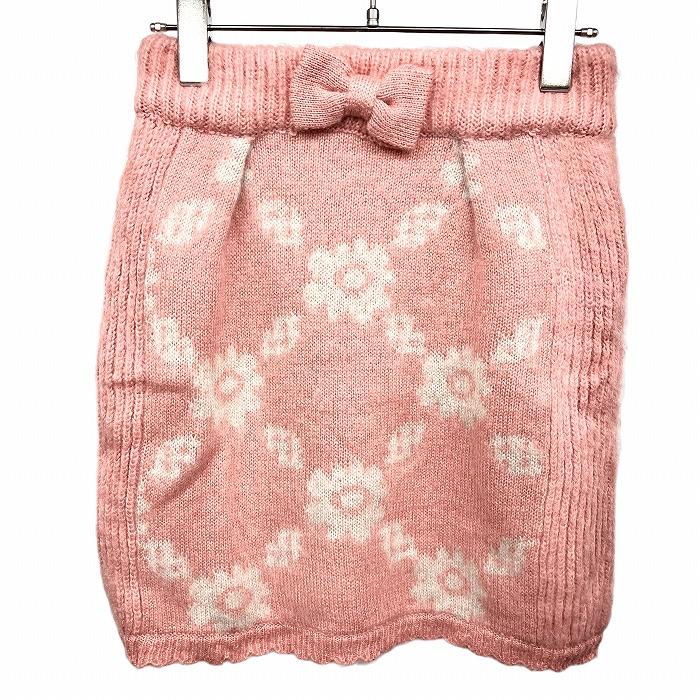 リズリサ LIZ LISA ウールライクニット スカート 起毛 花柄 裏地無し スカラップ ウエストゴム アクリル100% 0 ピンク レディース
