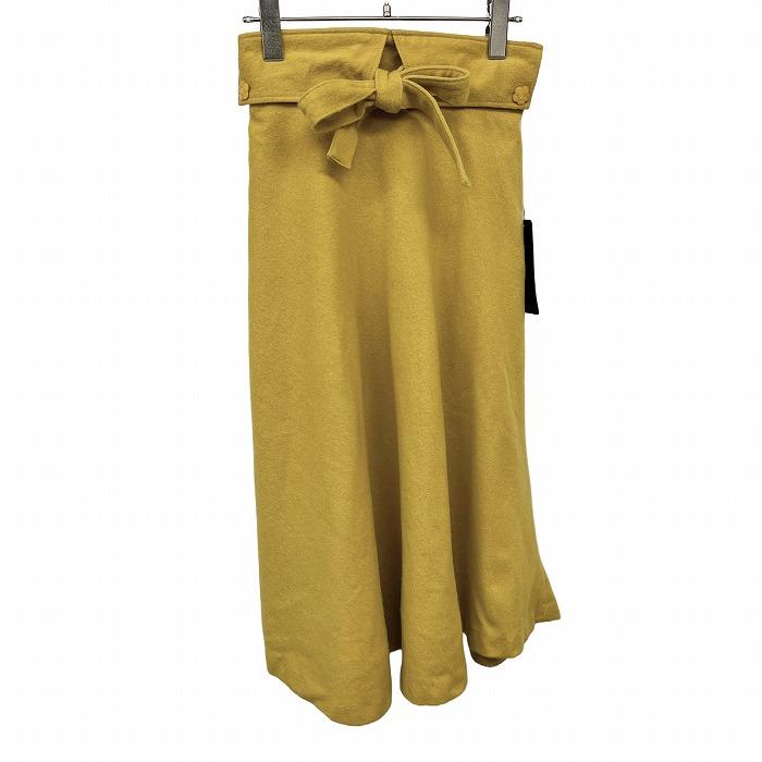 カールパークレーン Aラインスカート ウエストゴム 裏地付き 無地 毛×ナイロン 7号 S マスタードイエロー 黄色 レディース