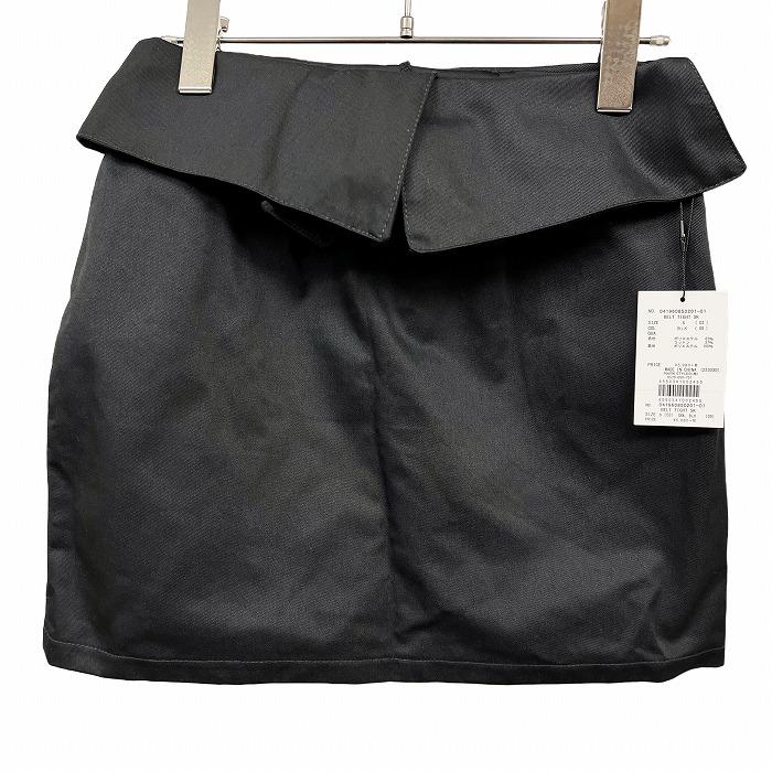 エモダ EMODA ミニスカート 裏地付き ベルト付き 無地 折り返しのウエスト サイドファスナー ポリ×綿 S ブラック 黒 レディース