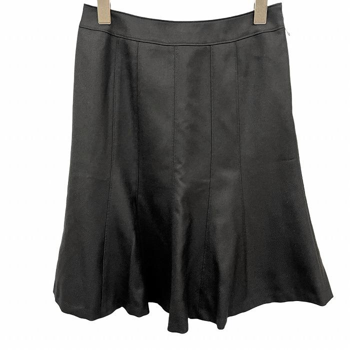 ミッシェルクラン MICHEL KLEIN スカート 裾フレア 裏地付き 切り返し生地 無地 レーヨン×毛×ポリ 36 ブラック 黒 レディース
