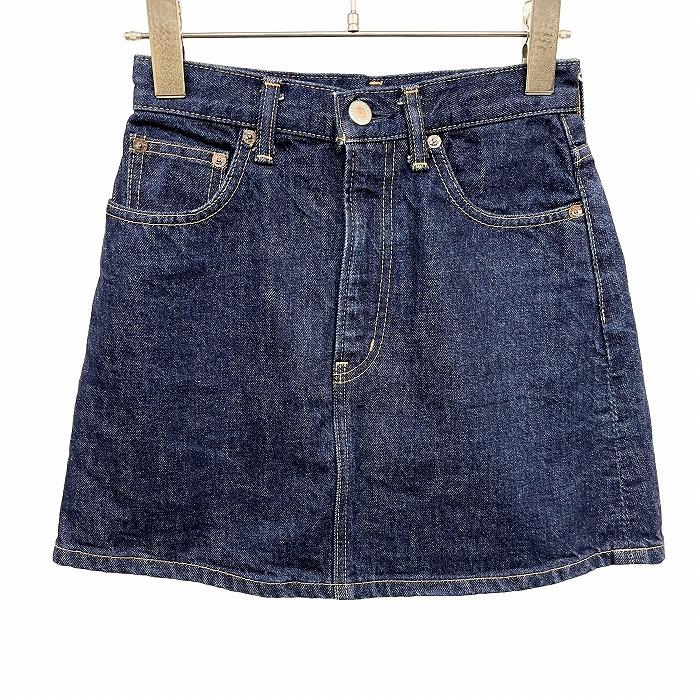 スライ SLY デニム ミニスカート 台形 フロントファスナー 裏地無し 日本製 綿100% コットン100%(ラベル：牛革) 0 ブルー 青 レディース | SLY