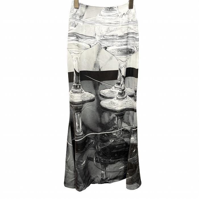 メルトザレディ 【新品/訳アリ】 マーメイドスカート ロング タイト ワイングラスプリント 裏地付き ポリなど S グレー系 レディース | 