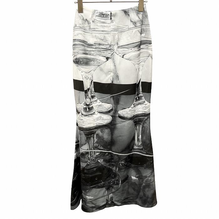 メルトザレディ 【新品/訳アリ】 マーメイドスカート ロング タイト ワイングラスプリント 裏地付き ポリなど S グレー系 レディース |  | 01