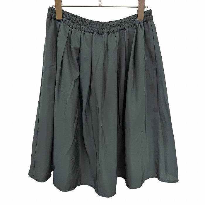 【新品/訳アリ】E hyphen world gallery 薄手 タックミディアムスカート フレア 裏地付き ウエストゴム 無地 ポリ100% F 緑色 レディース | E hyphen world gallery