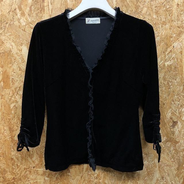 Aylesbury アリスバーリー M レディース ベロアトップス フロントホック カットソー 半端袖 ポリエステル×ポリウレタン ブラック 黒 | Aylesbury