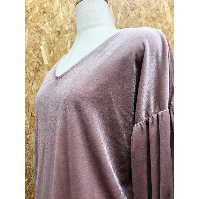 E hyphen world gallery - F レディース ベロアトップス リボンスリーブ プルオーバー Vネック ポリエステル×ポリウレタン ベイクドピンク | E hyphen world gallery | 01