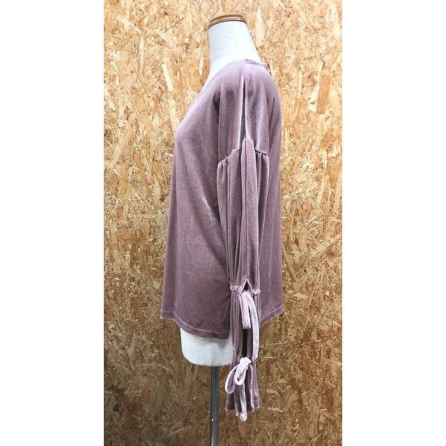 E hyphen world gallery - F レディース ベロアトップス リボンスリーブ プルオーバー Vネック ポリエステル×ポリウレタン ベイクドピンク | E hyphen world gallery | 03