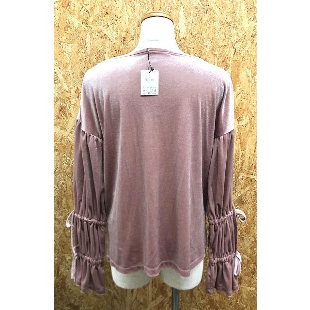 E hyphen world gallery - F レディース ベロアトップス リボンスリーブ プルオーバー Vネック ポリエステル×ポリウレタン ベイクドピンク | E hyphen world gallery | 05