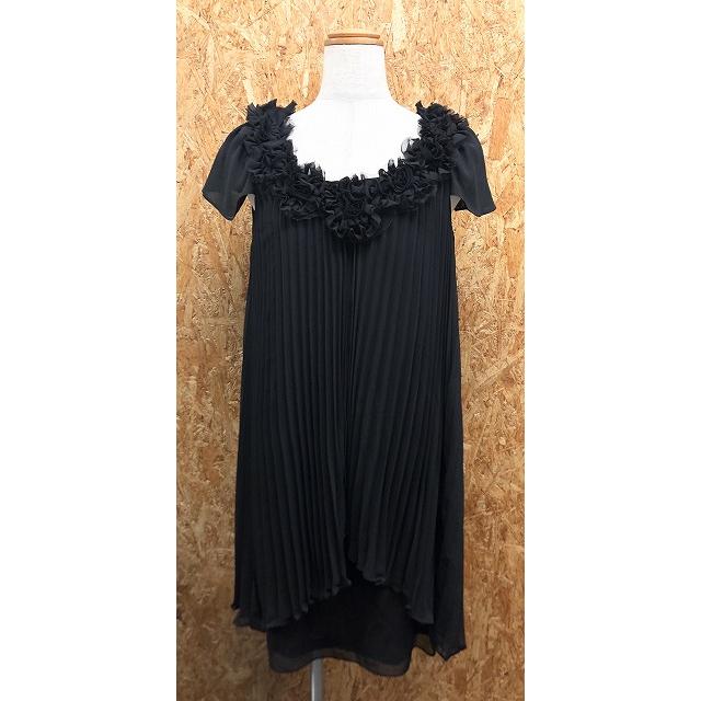 キャサリンロス 【日本製】 KATHARINE ROSS 薄手 シフォンチュニック 裏地付き プリーツ 薔薇 カウルスリーブ ポリ100% M 黒 レディース | KATHARINE ROSS