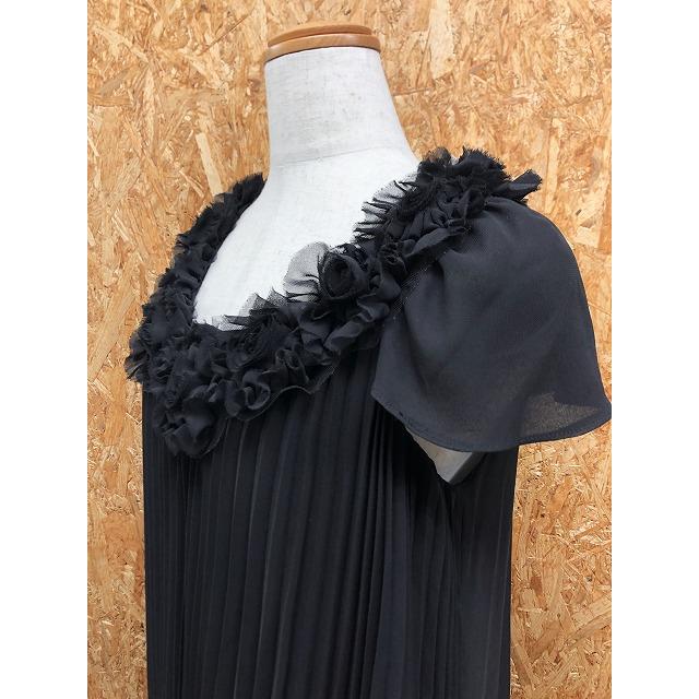 キャサリンロス 【日本製】 KATHARINE ROSS 薄手 シフォンチュニック 裏地付き プリーツ 薔薇 カウルスリーブ ポリ100% M 黒 レディース | KATHARINE ROSS | 01