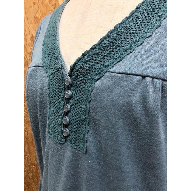 HUSHUSH ハッシュアッシュ 2 レディース 裾フリルチュニック Vフロント 長袖 ワイドスリーブ ポリ×綿 ヘザーネイビー×ターコイズブルー | HusHusH | 03